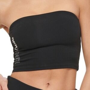 DKNY Women Sport Tube Top Small Black Strapless Outline Logo Gym Sporty Chic NWT